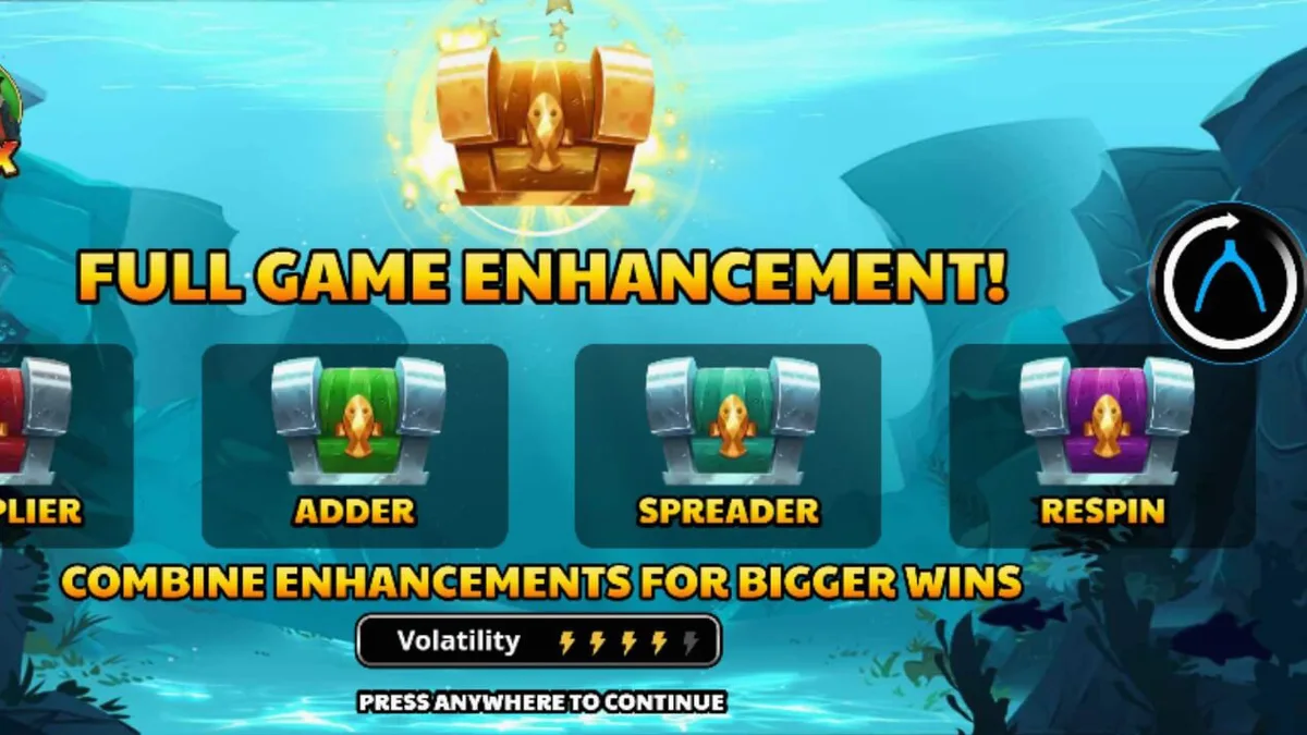 Tampilan visual slot Fatter Fish Festival dengan tema karnaval bawah laut